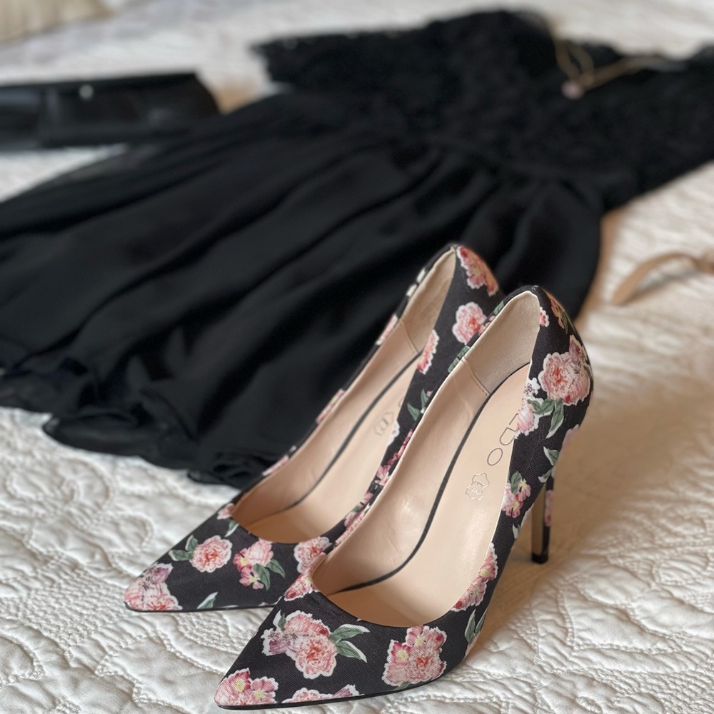 Aldo Choewia black floral pumps stilettos